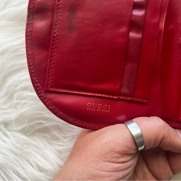 Vintage Gucci Red Leather Dome Lilypad Wallet Small Clutch Rare - Picture 10 of 16